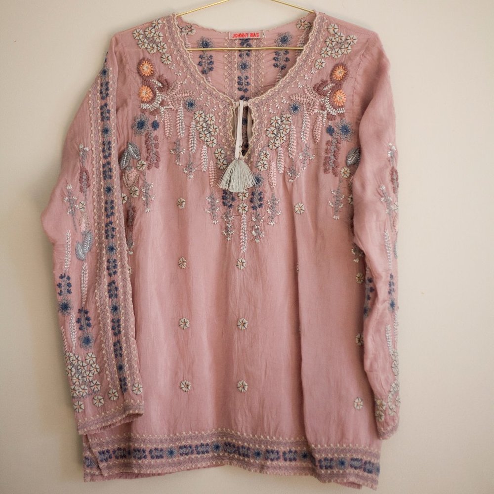 Johnny Was long sleeve blouse Santorini embroidery small STUNNING high e…